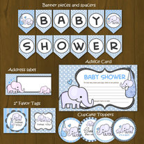 Light Blue Elephant Baby Shower Printable Package