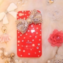 New Bling crystals and Big Silver Butterfly on Red iPhone 4/4S Case