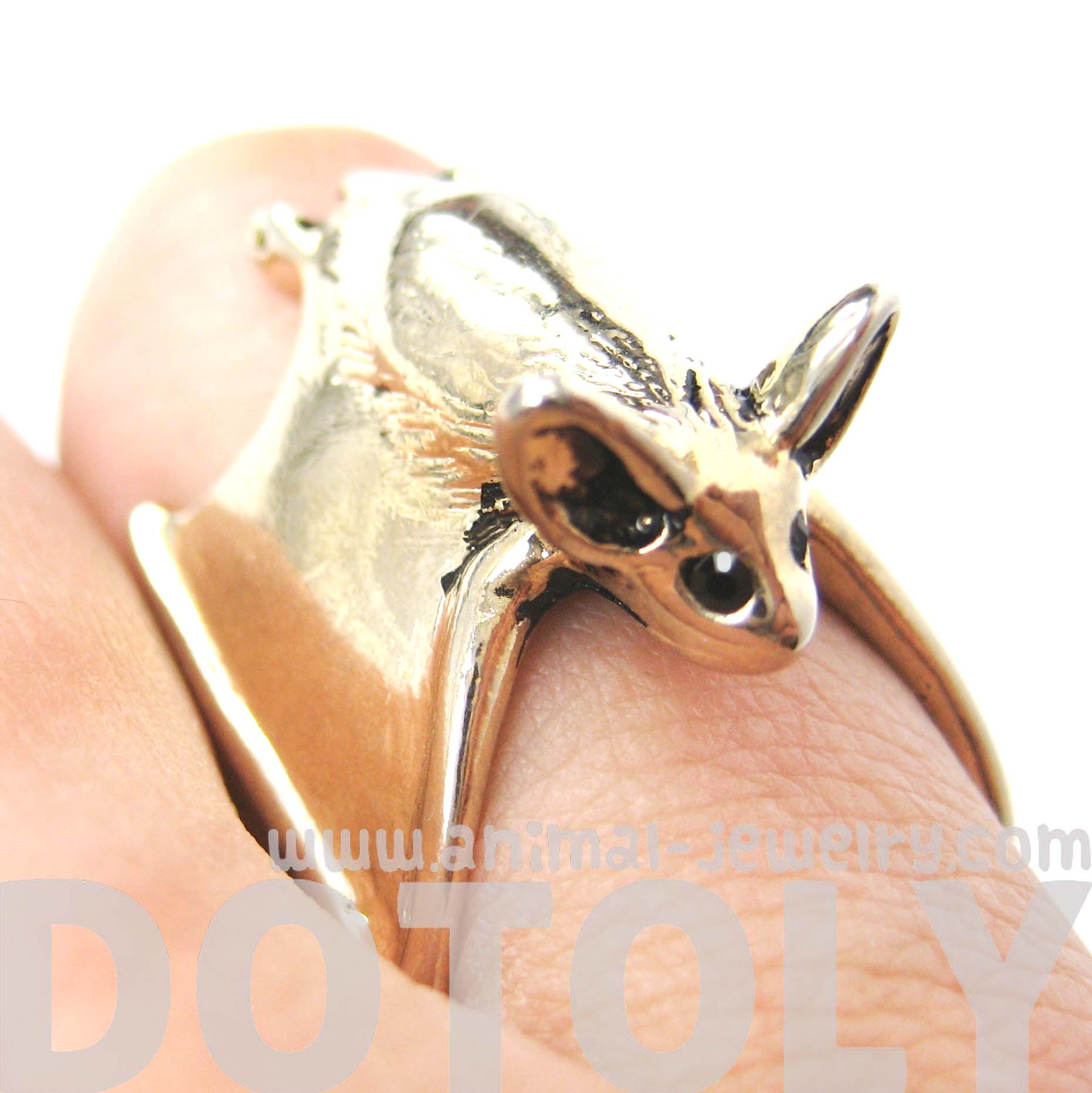 3D Detailed Bat Wings Wrap Around Animal Ring in Shiny Gold Sizes 5