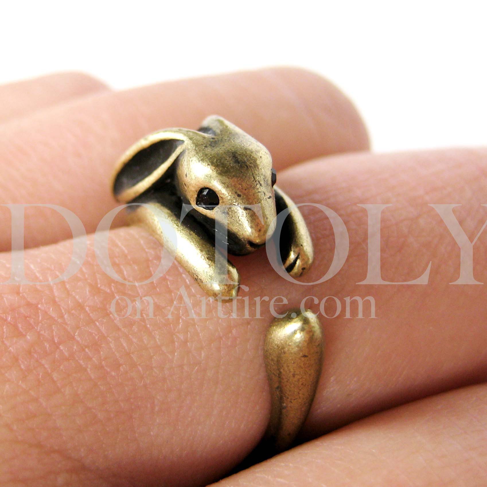 Miniature Bunny Rabbit Ring in Light Bronze Sizes 4 to 9 Available