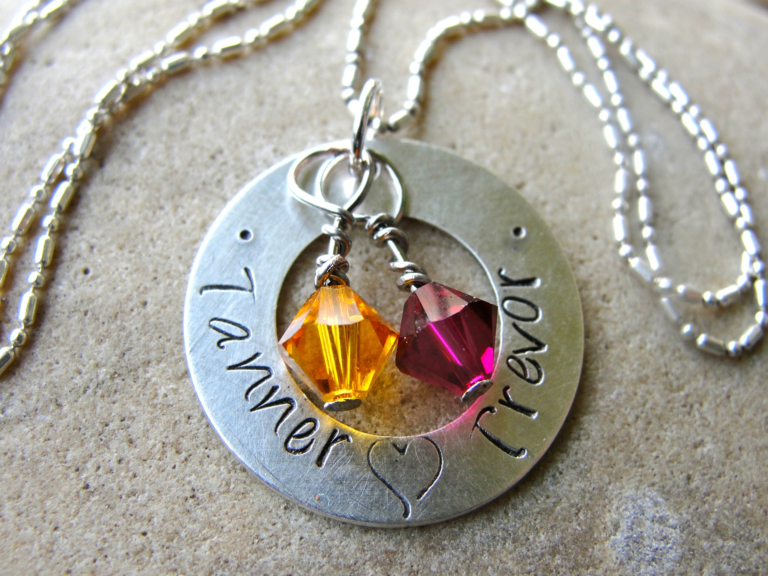 Custom Hand Stamped Sterling Silver Washer Necklace for Moms or