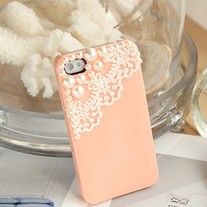 iphone 4G Design #355, New Bling Crystal Lace W/ Pearls Pink iPhone 4/4S Case