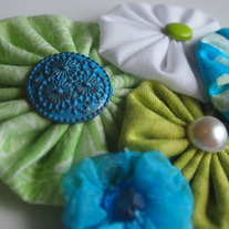 Blue and green fabric yoyo cluster