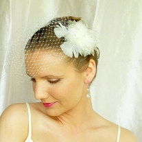 Ivory Flower Bridal Veil Fascinator with Swarovski Crystals and Marabou Feathers  - Thumbnail 2