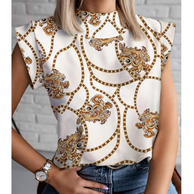 Chain short sleeve printed shirt top
