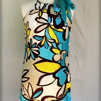 Blue, Brown, and Yellow Satin Dress