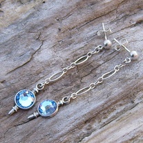 Sterling Silver Ball Post Earrings with Blue Crystals