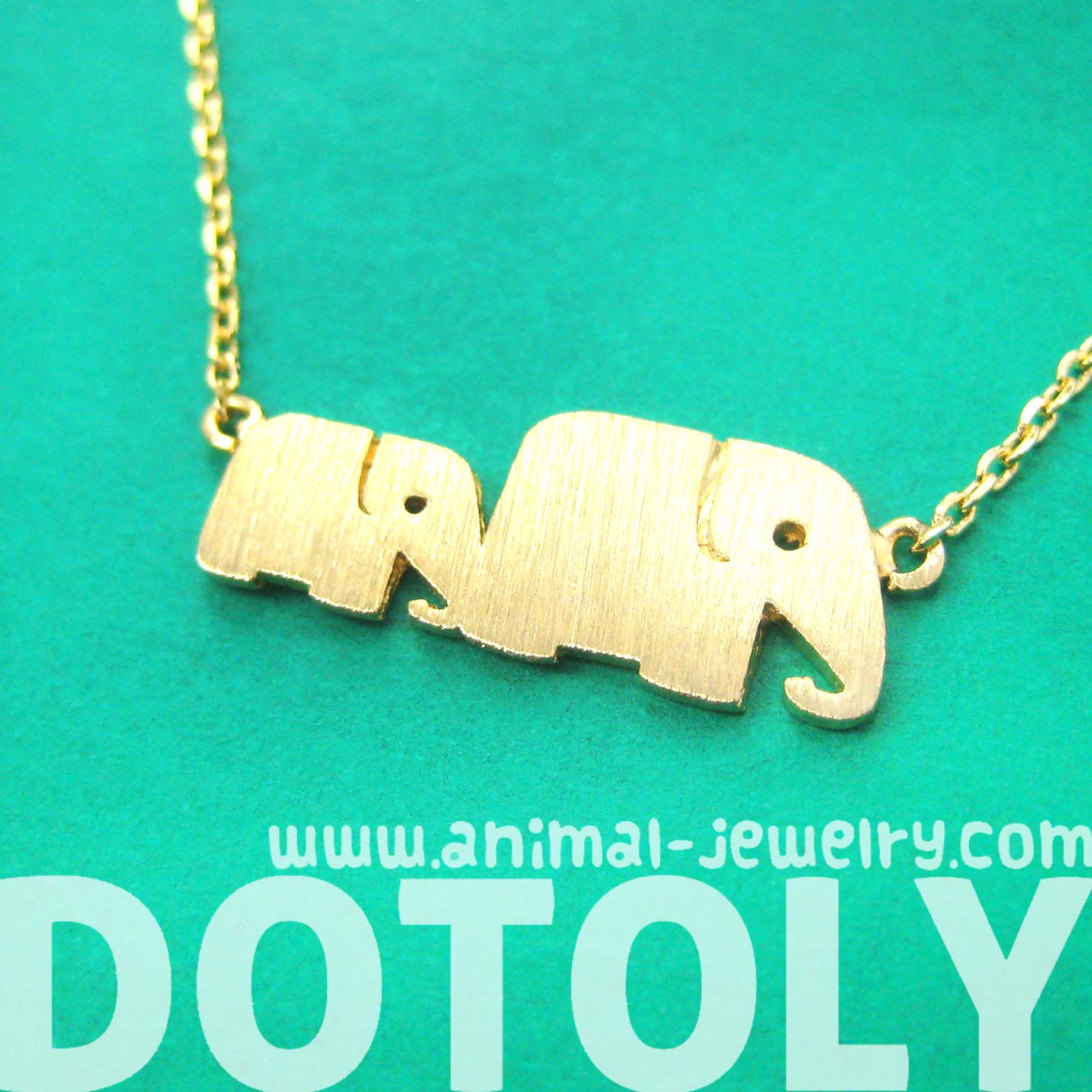 Simple Elephant Baby and Mother Family Pendant Necklace in Gold