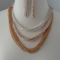 Three Tone Multi Layer Necklace Set