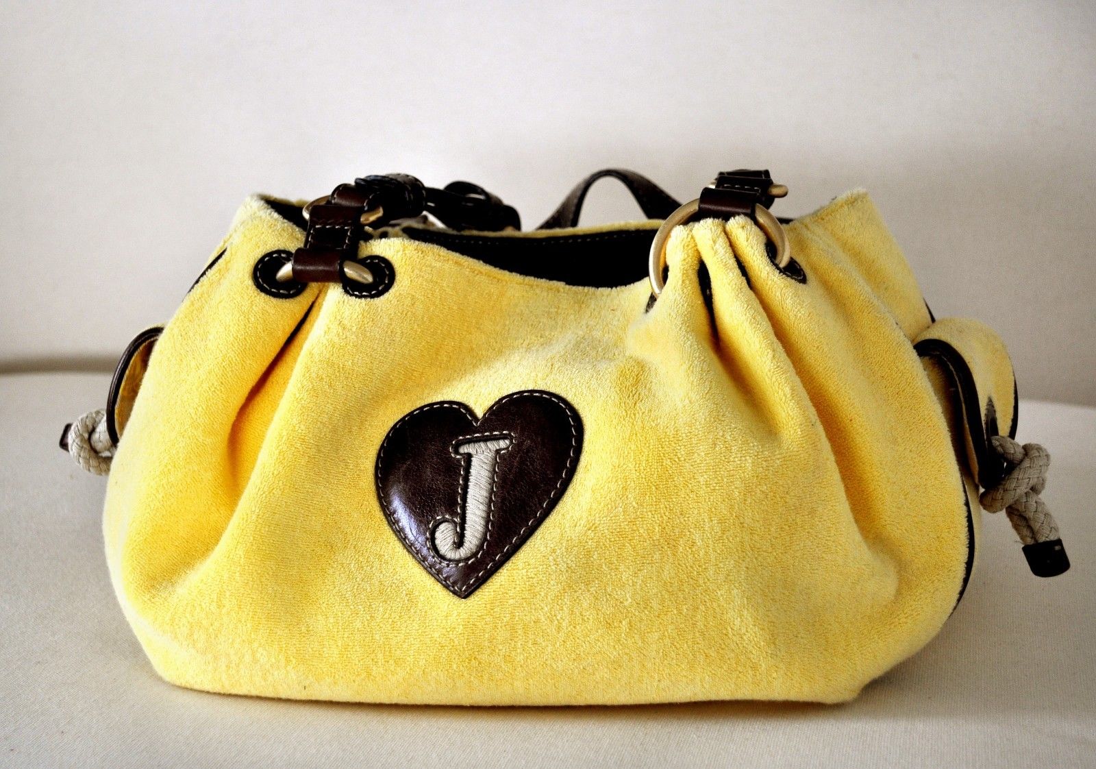 NeW Velour Yellow Handbag with Leather Handle/Trim Sunshine YELLOW Hobo
