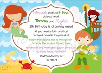 Ariel little mermaid & peter pan invitation - boy/girl birthday party