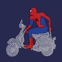 Spiderman on a web Vespa, 5x5 print
