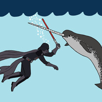 Darth Vader fighting narwhal, 5x7 print