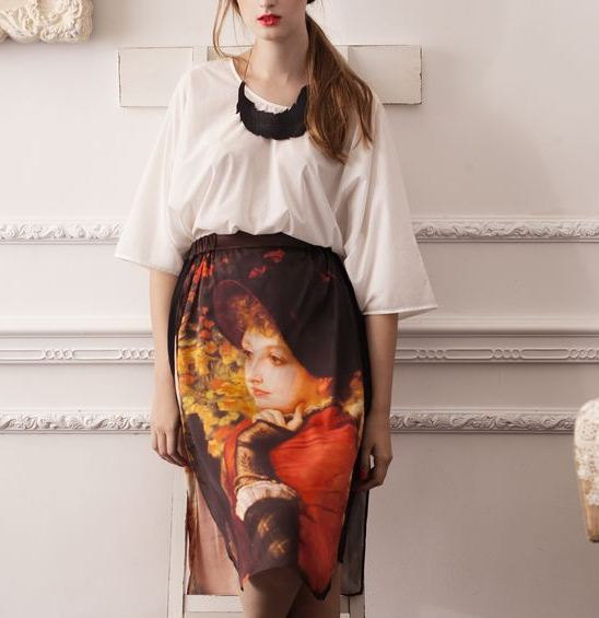 Designed Handmade Fineart Collection Middle Ages Court Oil Painting Chic Vintage Gorgeous Silk Skirt And Shirt Designed Handmade Fineart Collection Middle Ages Court Oil Painting Chic Vintage Gorgeous Silk Skirt And Shirt