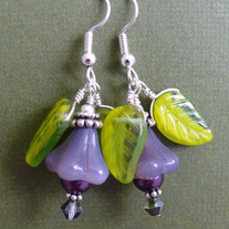 Springtime purple flower drop earrings