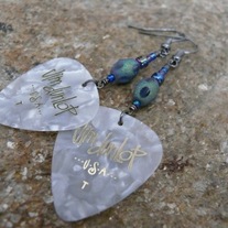 White pearl guitar pick earrings