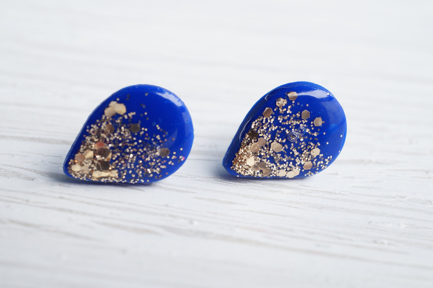 Cobalt Blue and Gold Glitter Teardrop Stud Earrings on Storenvy — free download