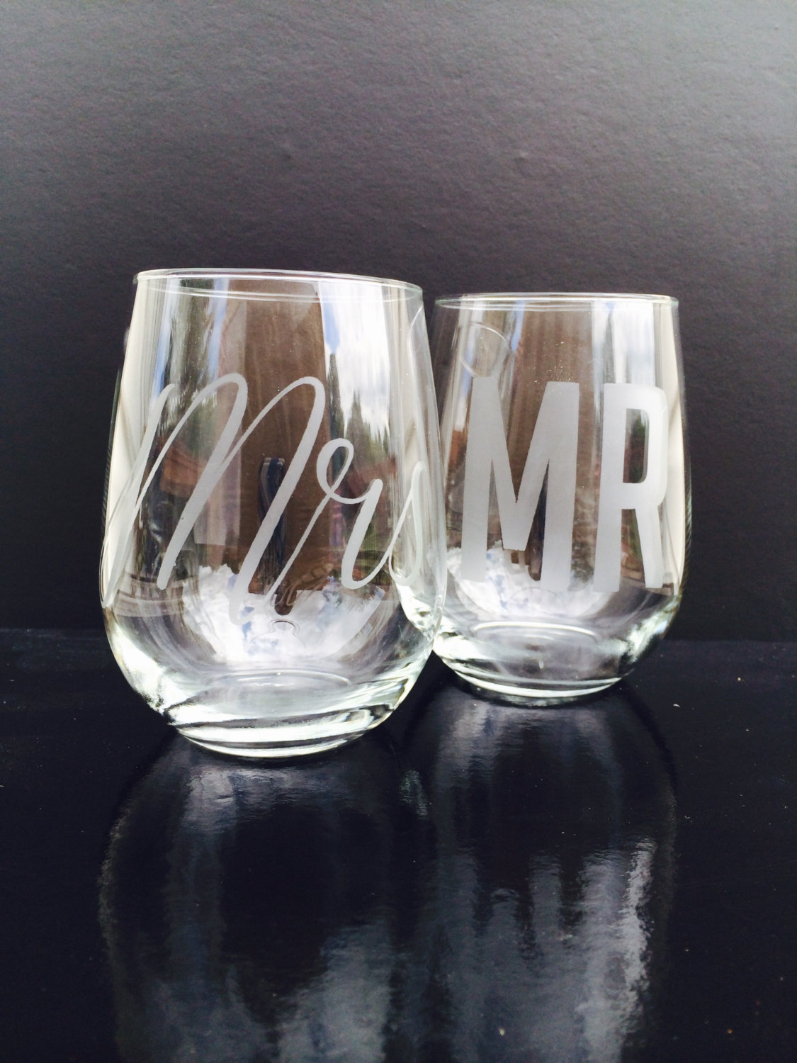 mr and mrs stemless wine glasses