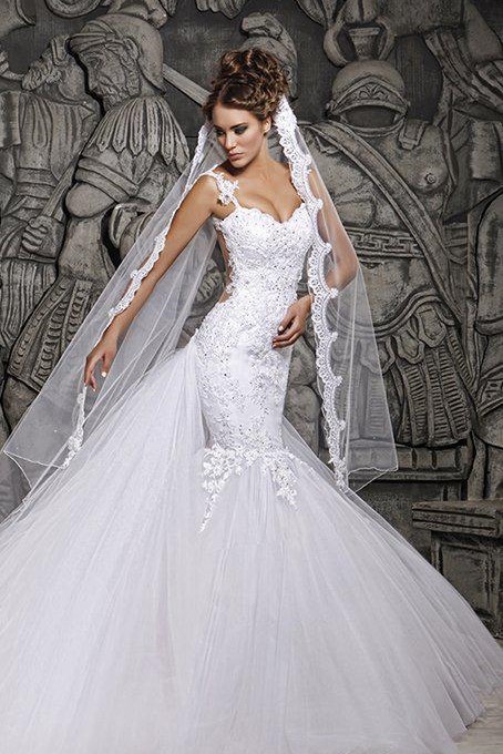 Lacey Sheer Wedding Dress Spaghetti Strap