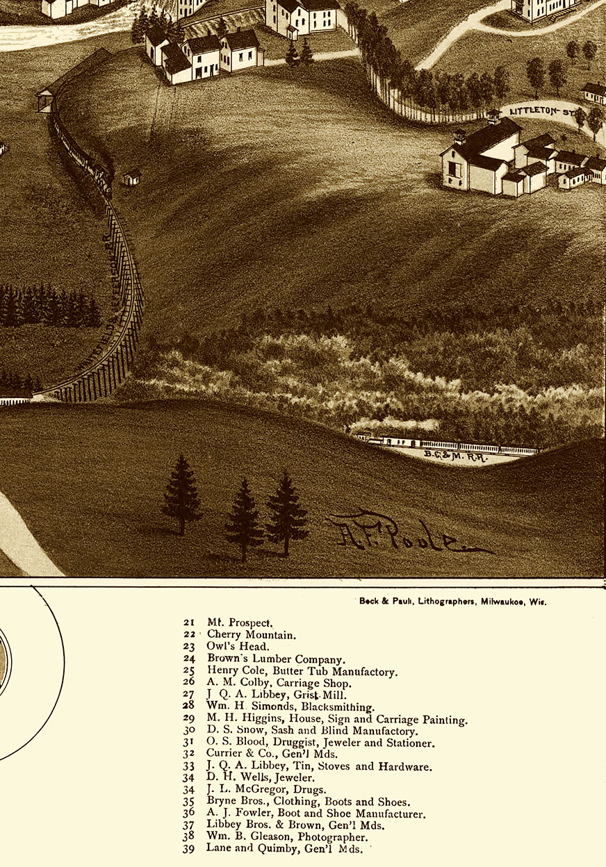 Whitefield, NH in 1883 Bird's Eye Map, Aerial map, Panorama map