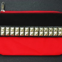 Studded Black & Red Makeup Bag