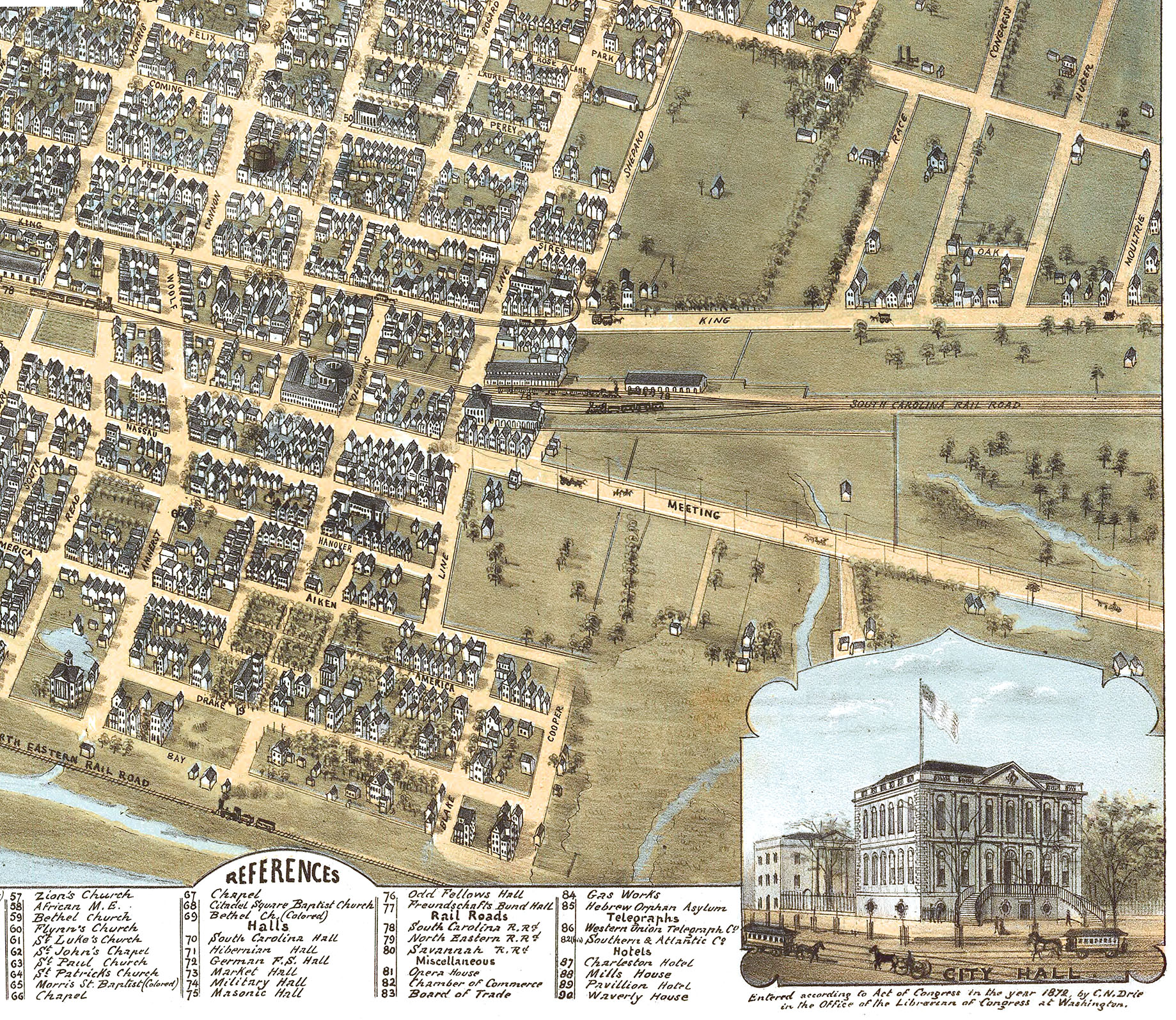 20x30 1872 Charleston South Carolina Vintage Old Panoramic City Map