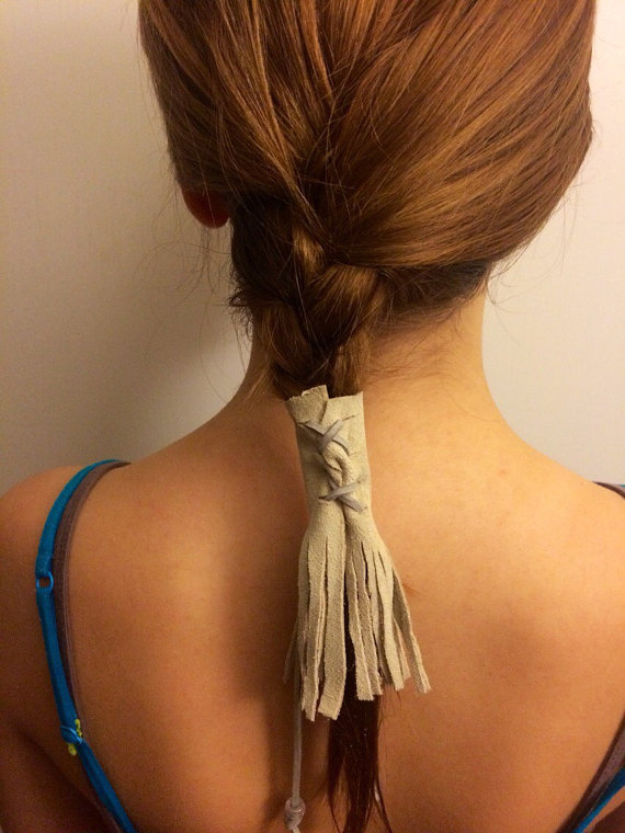 Handmade Leather Braid Wrap Fringe Hair Ties Hair Accessory