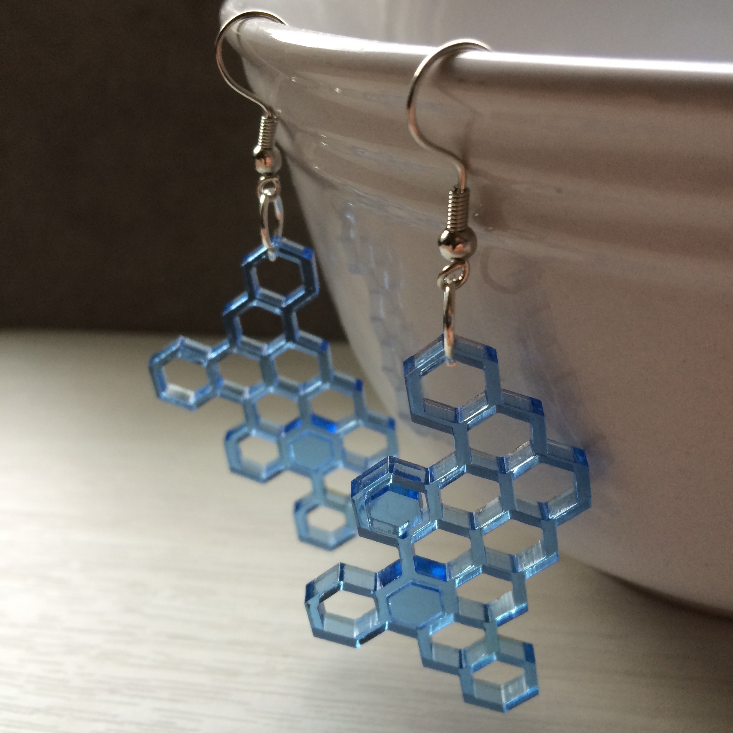 Blue Acrylic, Laser Cut Dangle Earrings on Storenvy
