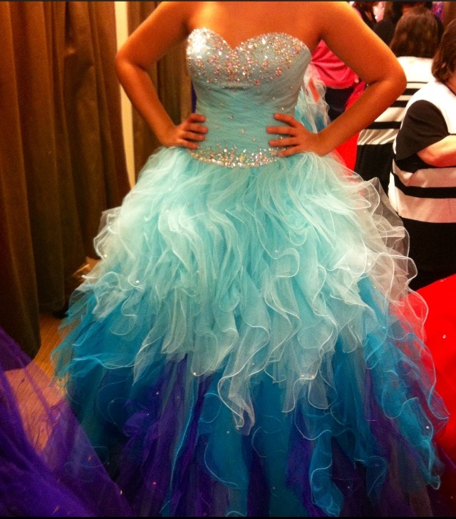 light blue puffy prom dresses