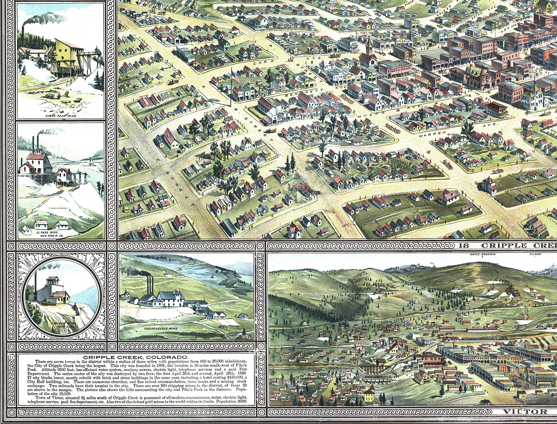 Cripple Creek, Colorado in 1896 - Bird's Eye View Map, Aerial map