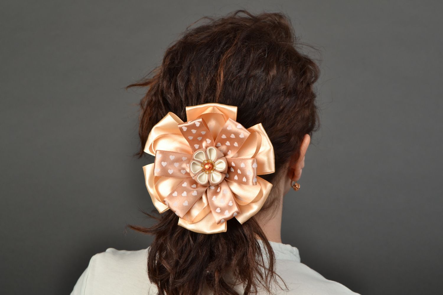 Satin Ribbon Hair Tie Bow Beige Handmade Fashion On Storenvy