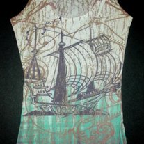 Distressed Natuical Racerback Tank Top (S)