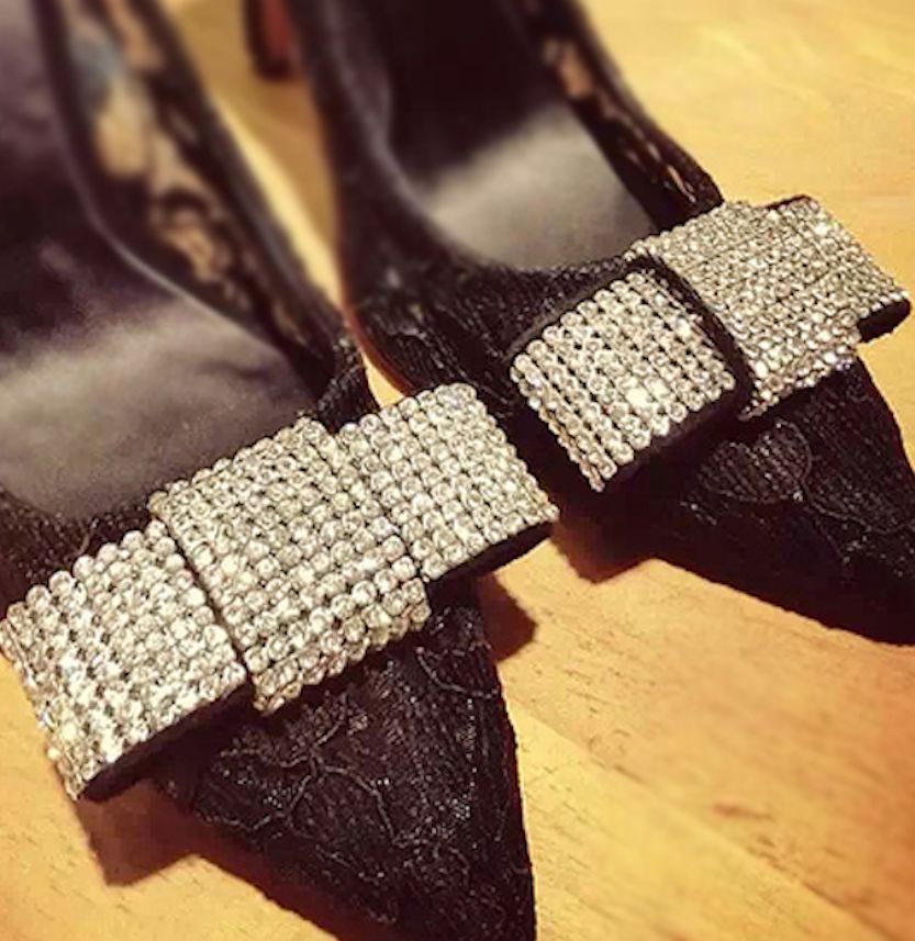 Sparkling Rhinestone Crystal Wedding Bridal Black Satin