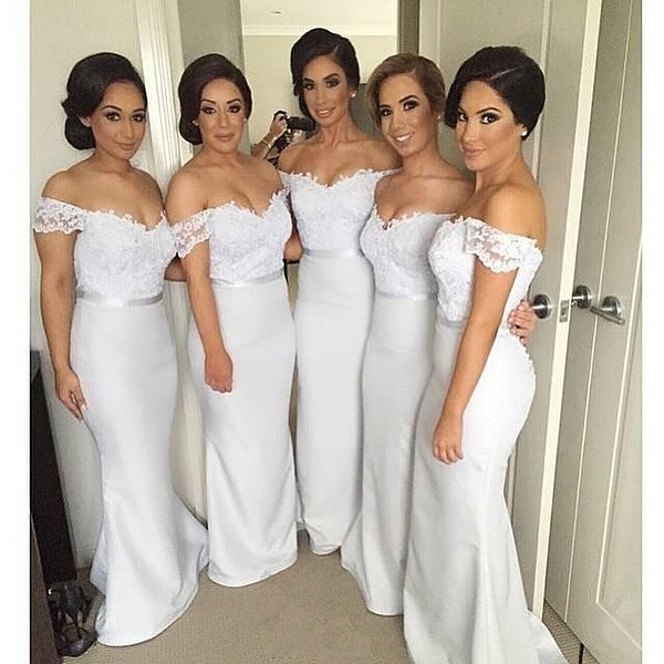 White Floor Length Bridesmaid Dresses