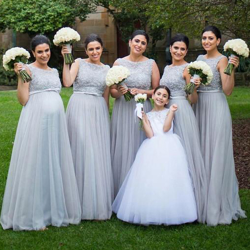 Boat Neck Tulle Bridesmaid Dress with a 