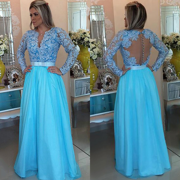 Long Sleeve Lace Prom Dress 