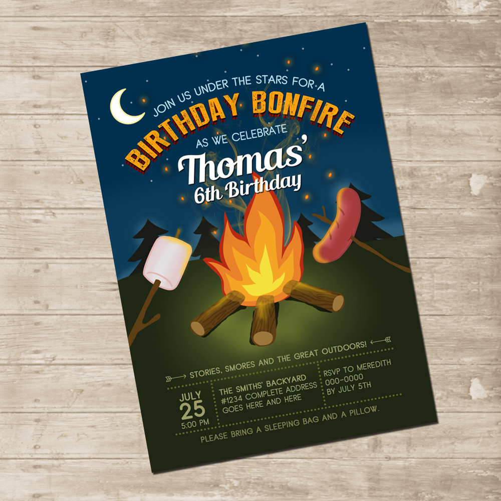 Camping Party Invitation Bonfire Backyard Invite Under The Stars