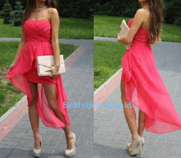 Lovely Chiffon Handmade High Low Prom Dresses, Dresses