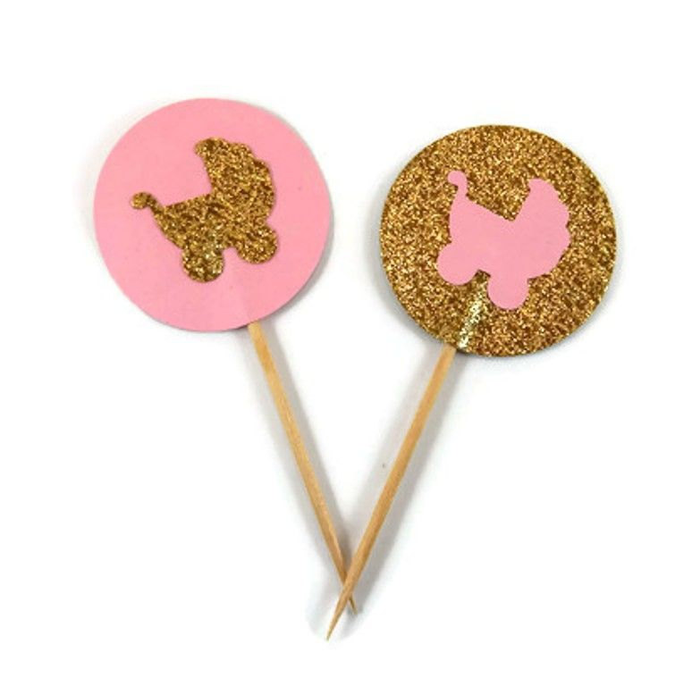 12 Baby Shower Cupcake Toppers Pink And Gold Baby Cup Cake Toppers