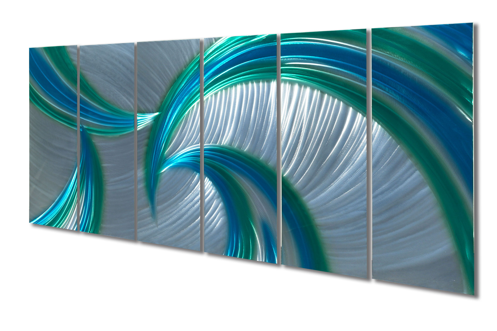 Inspiring Art GalleryTempest Blue Green 48x125 Metal Wall Art