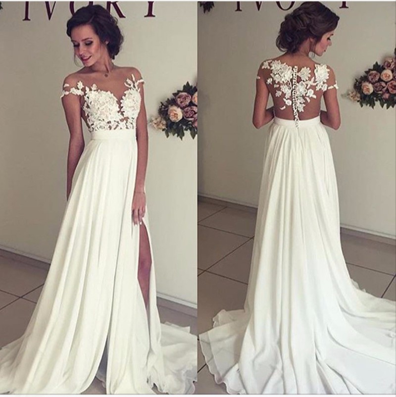 Romantic New style Sexy Wedding Dress beach slit Bridal