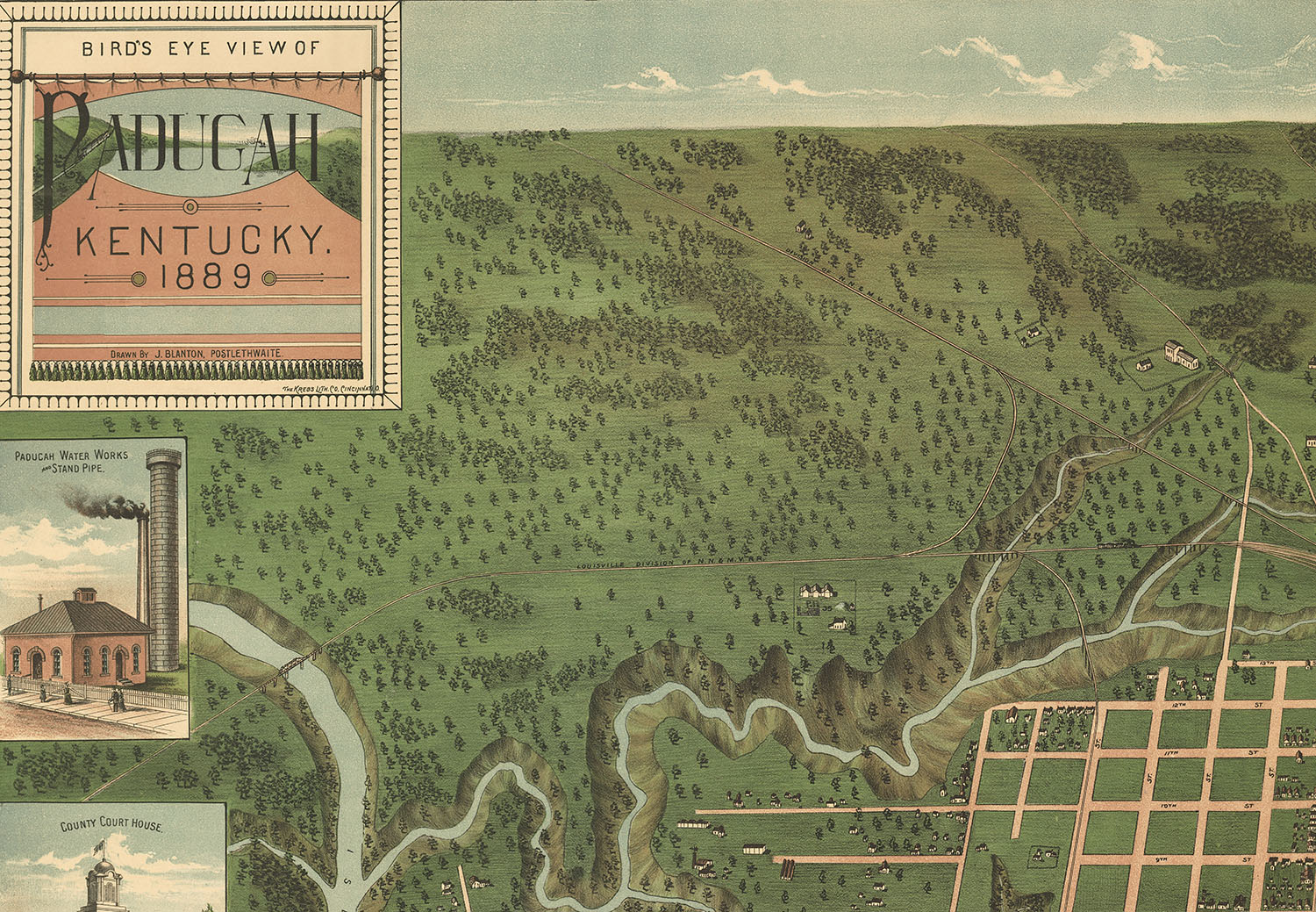 Paducah, Kentucky in 1879 Bird's Eye View Map, Aerial Map, Panorama