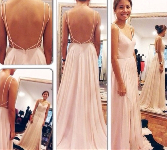 Pretty chiffon spaghetti straps V-neck 