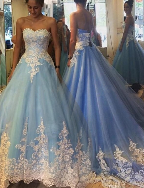 Ball Gown Blue Prom Gowns,New prom Dresses,Prom gowns