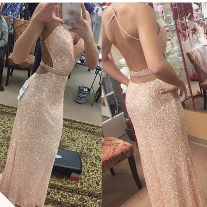 backless pink prom dress