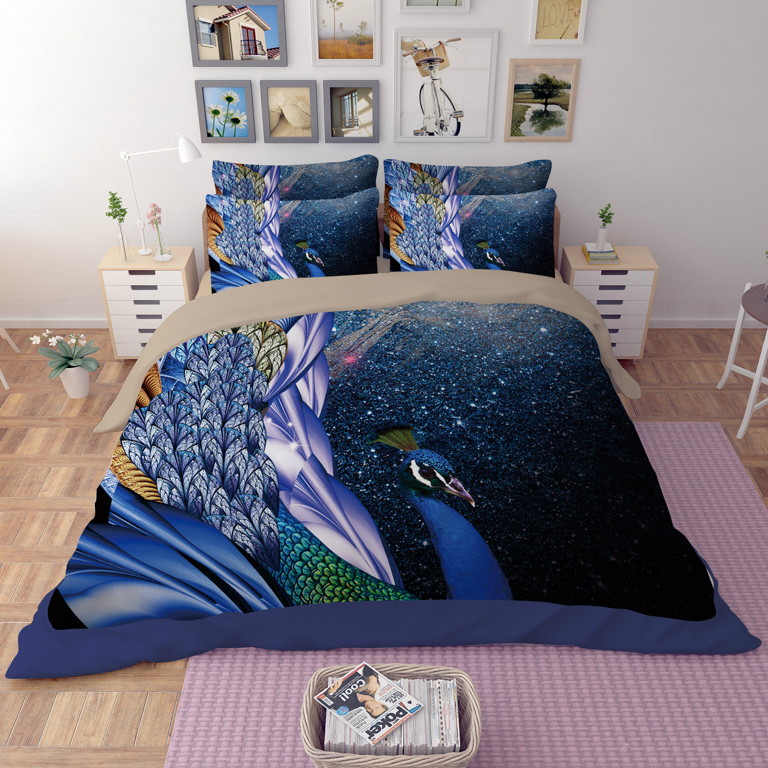 UHHomeMicofiber Beautiful Peacock Duvet Cover Set 3D Printing Peacock