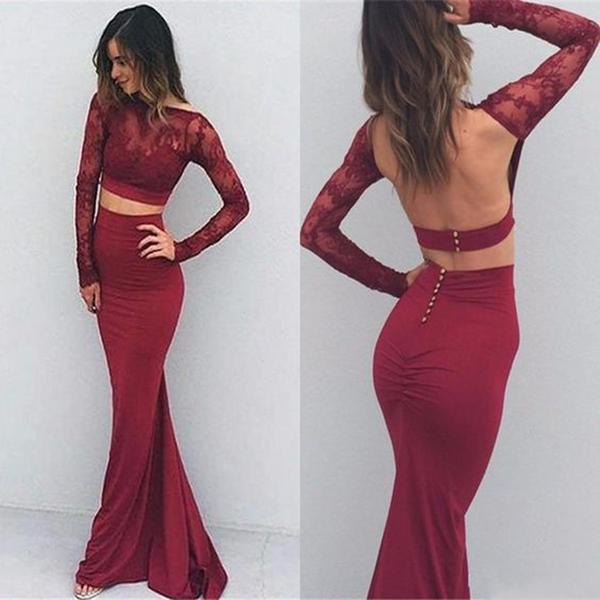burgundy tight prom dress