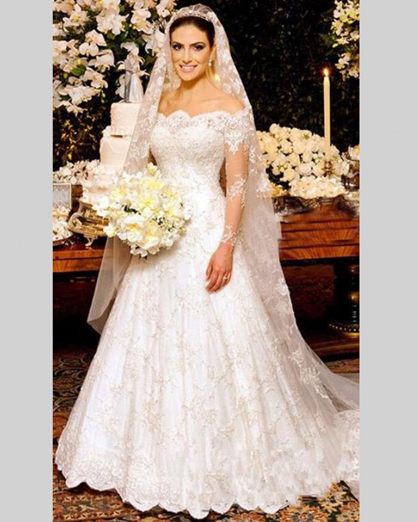 F115 Vintage China Lace High Neck Long Sleeve Lace Muslim Wedding