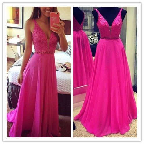 fuchsia pink long dress