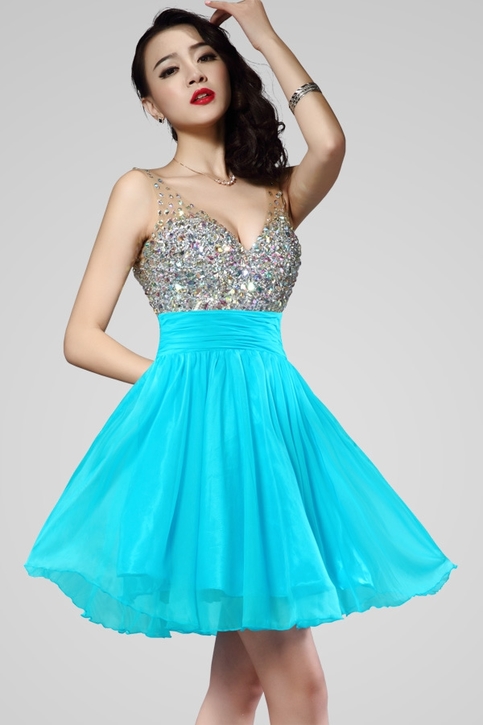 Light Sky Blue Chiffon Beaded Homecoming Dresses on Storenvy